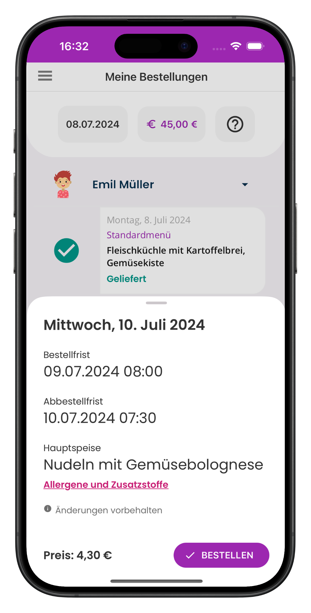 Menüdetails in der LilaLöffel App